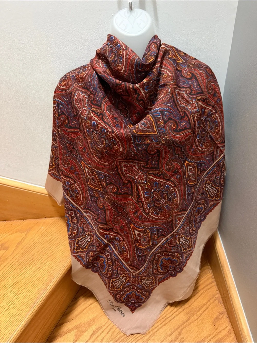 Pier Olivier Paris Vintage Paisley Square Scarf / Shawl Wrap 46